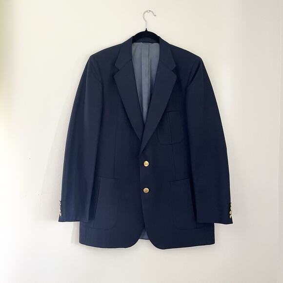 Vintage Lanvin men’s Navy Blue Two Button Blazer Jacket military gold - Picture 1 of 13